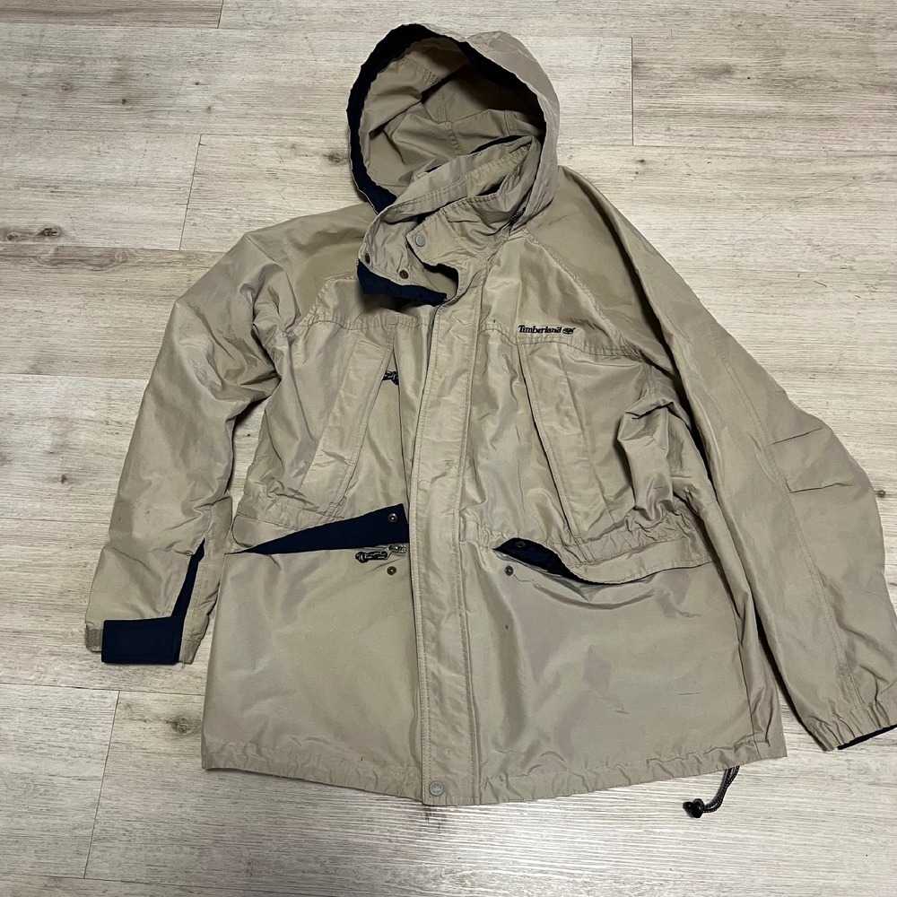 Timberland Jacket Weather Gear Hooded‎ Nylon Jacket 4 Pocket Mens L Vtg 90s